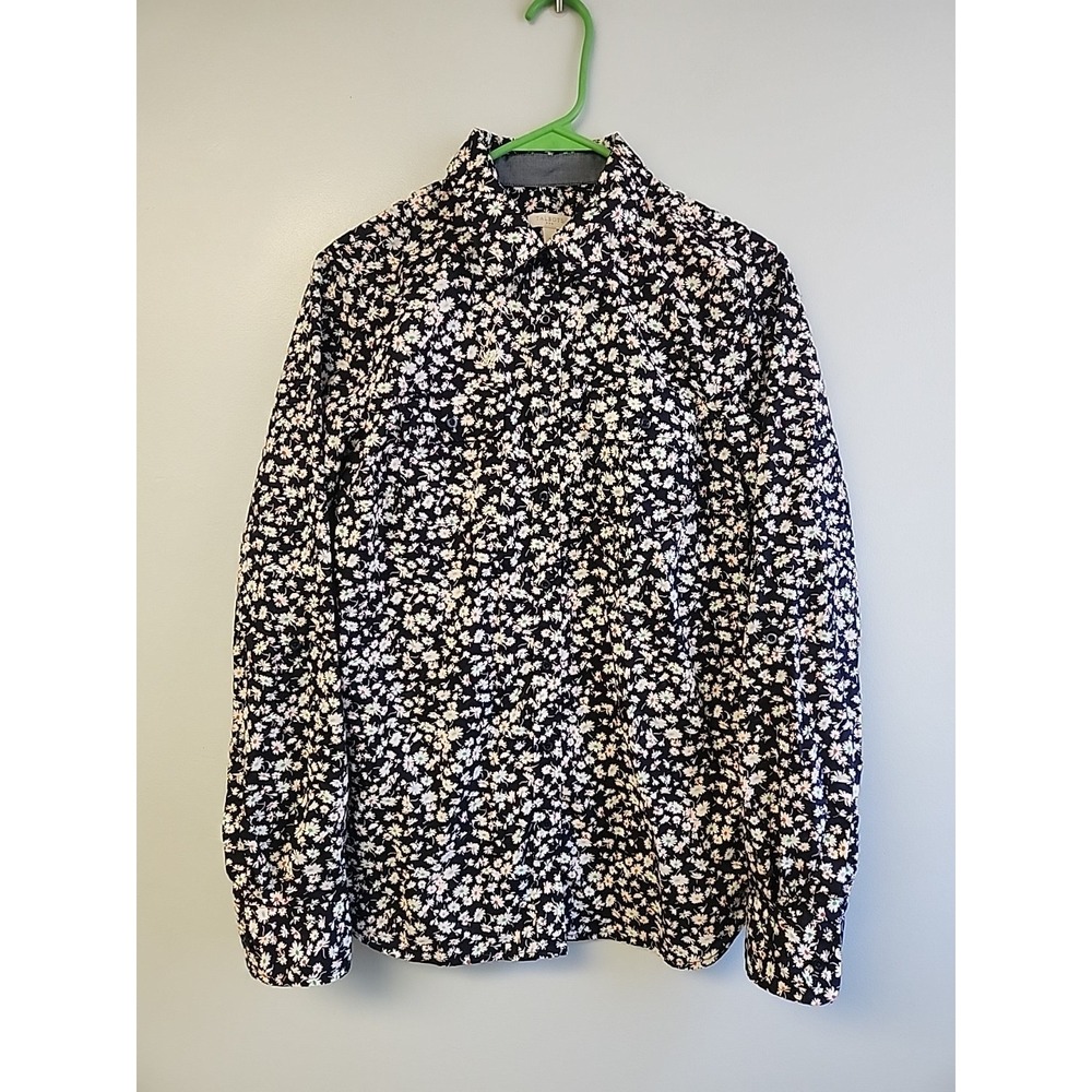 Talbots Womens S‎ Navy Floral Daisies Button Up Dress Shirt